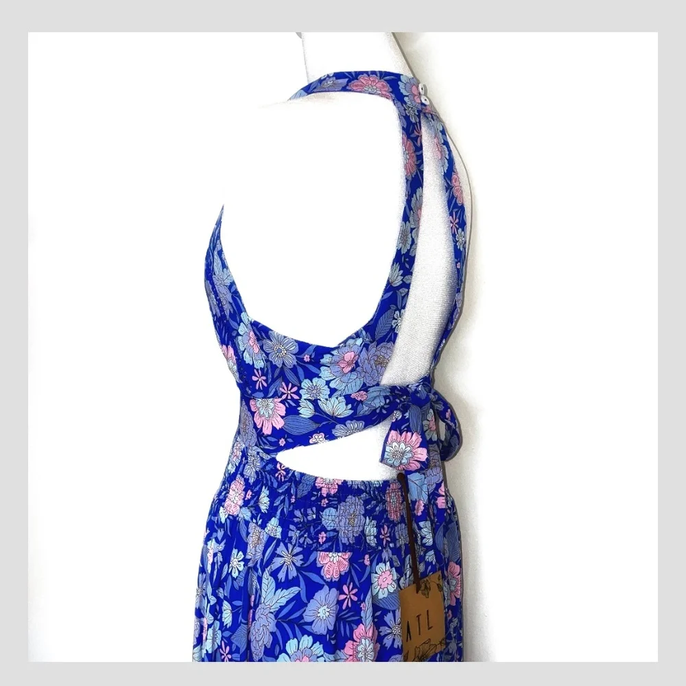 NWT Abel the Label Anthropologie Blue Bell Cottage Floral Maxi Halter Dress - Picture 9 of 13